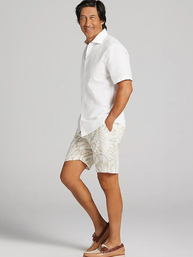 Button Up Shirts|Casual Shirts-Joseph Abboud Modern Fit Linen Blend Spread Collar Button Up Shirt White