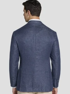 Sport Coats|Sport Coats-Joseph Abboud Modern Fit Linen Blend Sport Coat Blue Tic