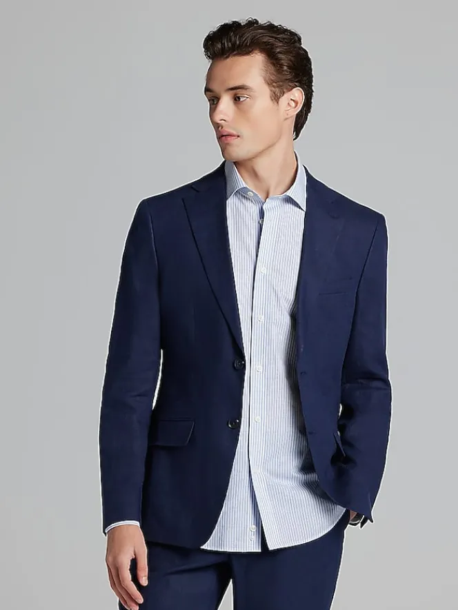 3-piece Suits|Suit Separates-Tommy Hilfiger Modern Fit Linen Suit Jacket Navy Solid
