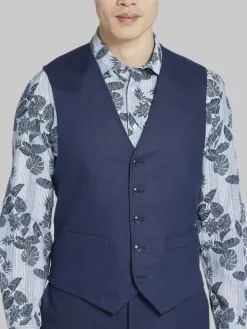 Big & Tall Suits|Vests-Tommy Hilfiger Modern Fit Linen Suit Vest Navy Solid