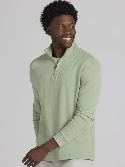 Sweaters|Pullovers & Layers-Joseph Abboud Modern Fit Luxe Cotton French Ribbed Quarter Zip Pullover Navy