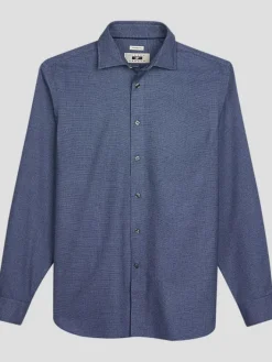Button Up Shirts|Long Sleeve Button Up Shirts-Joseph Abboud Modern Fit Mini Check Button Up Shirt Navy