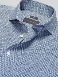 Dress Shirts-Wilke-Rodriguez Modern Fit Mini Check Dress Shirt Blue