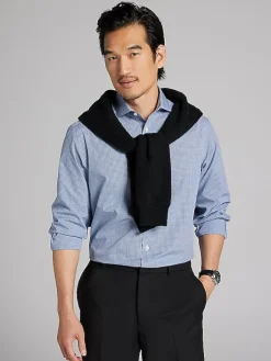 Dress Shirts-Wilke-Rodriguez Modern Fit Mini Check Dress Shirt Blue