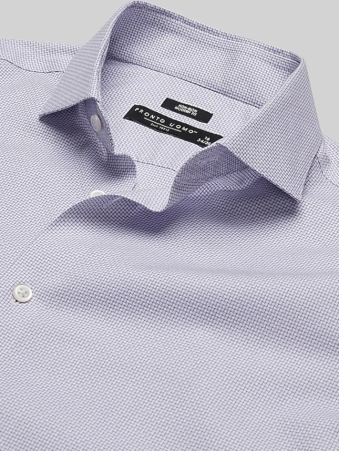 Patterned Dress Shirts|Dress Shirts-Pronto Uomo Modern Fit Mini Dobby Dress Shirt Purple