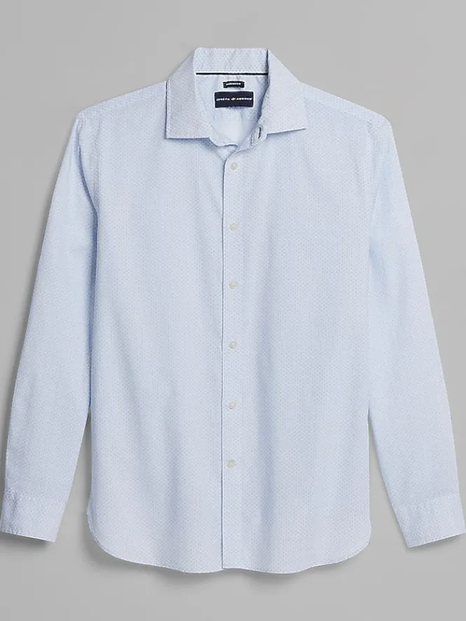 Button Up Shirts|Long Sleeve Button Up Shirts-Joseph Abboud Modern Fit Mini Dot Button Up Shirt Light Blue