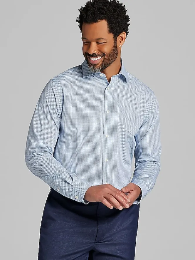 Patterned Dress Shirts|Dress Shirts-Wilke-Rodriguez Modern Fit Mini Grid Dress Shirt Blue