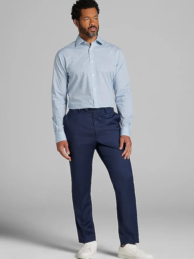 Patterned Dress Shirts|Dress Shirts-Wilke-Rodriguez Modern Fit Mini Grid Dress Shirt Blue