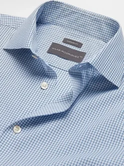 Patterned Dress Shirts|Dress Shirts-Wilke-Rodriguez Modern Fit Mini Grid Dress Shirt Blue