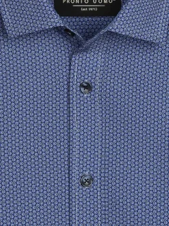 Button Up Shirts|Long Sleeve Button Up Shirts-Pronto Uomo Modern Fit Mini Print Button Up Shirt Dark Blue