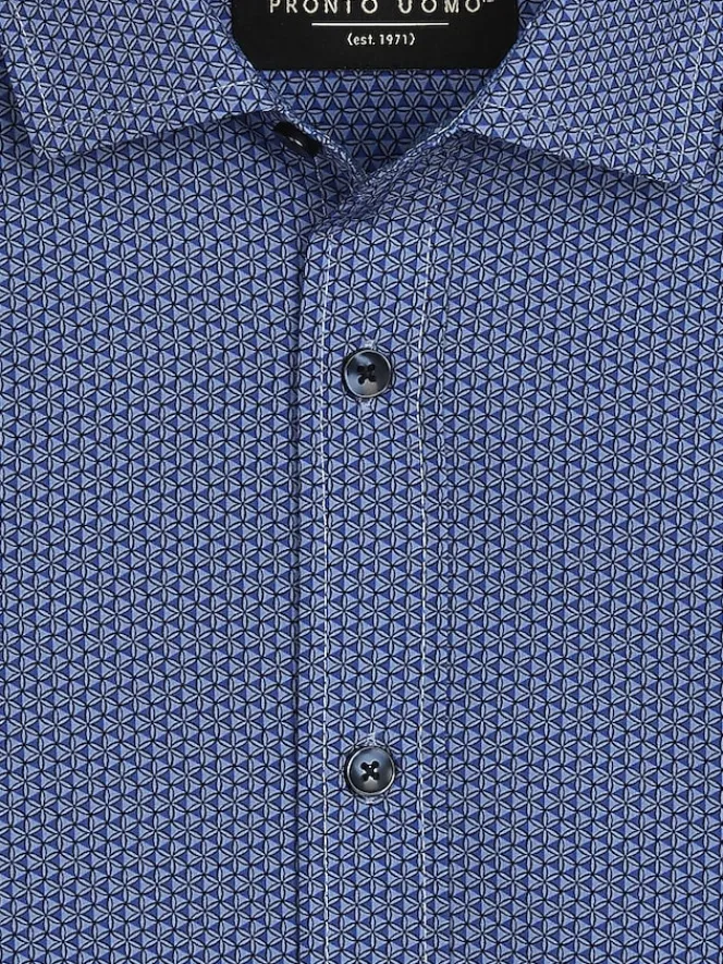 Button Up Shirts|Long Sleeve Button Up Shirts-Pronto Uomo Modern Fit Mini Print Button Up Shirt Dark Blue