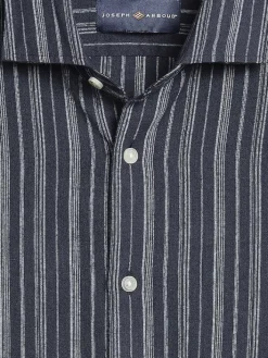 Button Up Shirts|Long Sleeve Button Up Shirts-Joseph Abboud Modern Fit Multistripe Linen Blend Shirt Navy/Light Blue