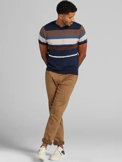 Sweaters|Casual Shop-Joseph Abboud Modern Fit Multistripe Short Sleeve Sweater Navy