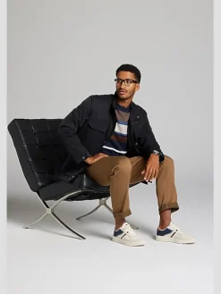 Sweaters|Casual Shop-Joseph Abboud Modern Fit Multistripe Short Sleeve Sweater Navy