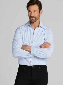 Patterned Dress Shirts|Designer Dress Shirts-Joseph Abboud Modern Fit Performance Small Plaid Dress Shirt Blue