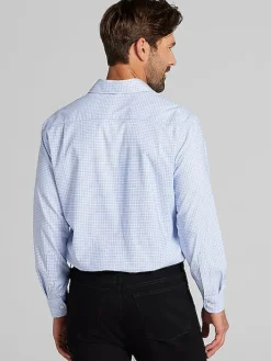 Patterned Dress Shirts|Designer Dress Shirts-Joseph Abboud Modern Fit Performance Small Plaid Dress Shirt Blue