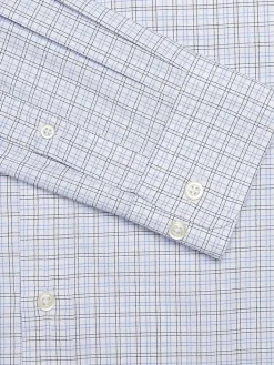 Patterned Dress Shirts|Designer Dress Shirts-Joseph Abboud Modern Fit Performance Tattersol Plaid Dress Shirt Navy