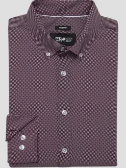 Button Up Shirts|Long Sleeve Button Up Shirts-Awearness Kenneth Cole Modern Fit Performance 4-Way Stretch Button Up Shirt Burgundy
