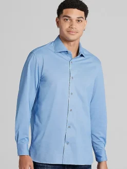 Button Up Shirts|Casual Shirts-Joseph Abboud Modern Fit Performance 4-Way Stretch Button Up Shirt Medium Blue