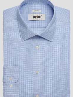 Dress Shirts|Designer Dress Shirts-Joseph Abboud Modern Fit Performance 4-Way Stretch Plaid Dress Shirt Blue Check
