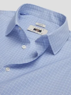 Dress Shirts|Designer Dress Shirts-Joseph Abboud Modern Fit Performance 4-Way Stretch Plaid Dress Shirt Blue Check