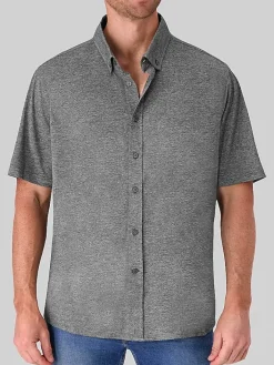 Button Up Shirts-Report Collection Modern Fit Pique Knit Button Up Shirt Black