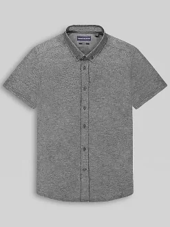 Button Up Shirts-Report Collection Modern Fit Pique Knit Button Up Shirt Black