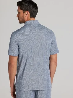 Casual Shirts|Button Up Shirts-Joseph Abboud Modern Fit Pique Knit Camp Shirt Navy