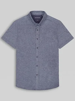 Button Up Shirts-Report Collection Modern Fit Pique Melange Knit Button Up Shirt Med Grey