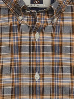 Button Up Shirts|Long Sleeve Button Up Shirts-Joseph Abboud Modern Fit Plaid Button Up Shirt Navy/Gold