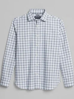 Button Up Shirts|Long Sleeve Button Up Shirts-Joseph Abboud Modern Fit Plaid Button Up Shirt Blue