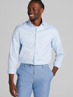 Patterned Dress Shirts|Dress Shirts-Pronto Uomo Modern Fit Plaid Dress Shirt Lt Blue