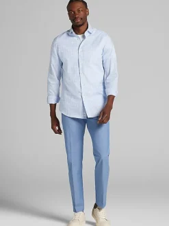 Patterned Dress Shirts|Dress Shirts-Pronto Uomo Modern Fit Plaid Dress Shirt Lt Blue