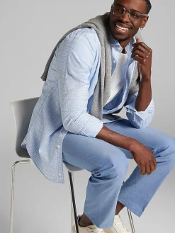 Patterned Dress Shirts|Dress Shirts-Pronto Uomo Modern Fit Plaid Dress Shirt Lt Blue