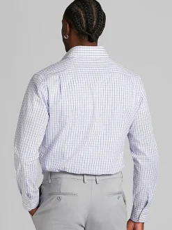 Big & Tall Dress Shirts|Patterned Dress Shirts-Wilke-Rodriguez Modern Fit Plaid Dress Shirt Purple