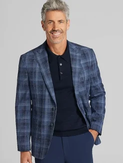 Sport Coats|Sport Coats-Joseph Abboud Modern Fit Plaid Sport Coat Indigo Plaid