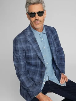 Sport Coats|Sport Coats-Joseph Abboud Modern Fit Plaid Sport Coat Indigo Plaid