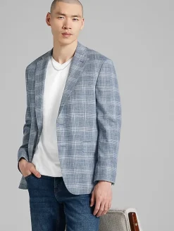 Sport Coats|Sport Coats-Joseph Abboud Modern Fit Plaid Sport Coat Light Blue Plaid