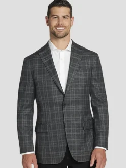 Sport Coats|Sport Coats-Awearness Kenneth Cole Modern Fit Plaid Sport Coat Grey/Plum Plaid