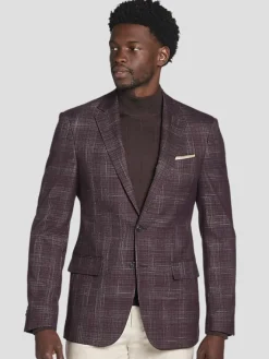 Sport Coats|Sport Coats-Awearness Kenneth Cole Modern Fit Plaid Sport Coat Wine Plaid