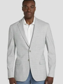 Sport Coats|Sport Coats-Pronto Uomo Modern Fit Plaid Sport Coat Lt Gray Plaid