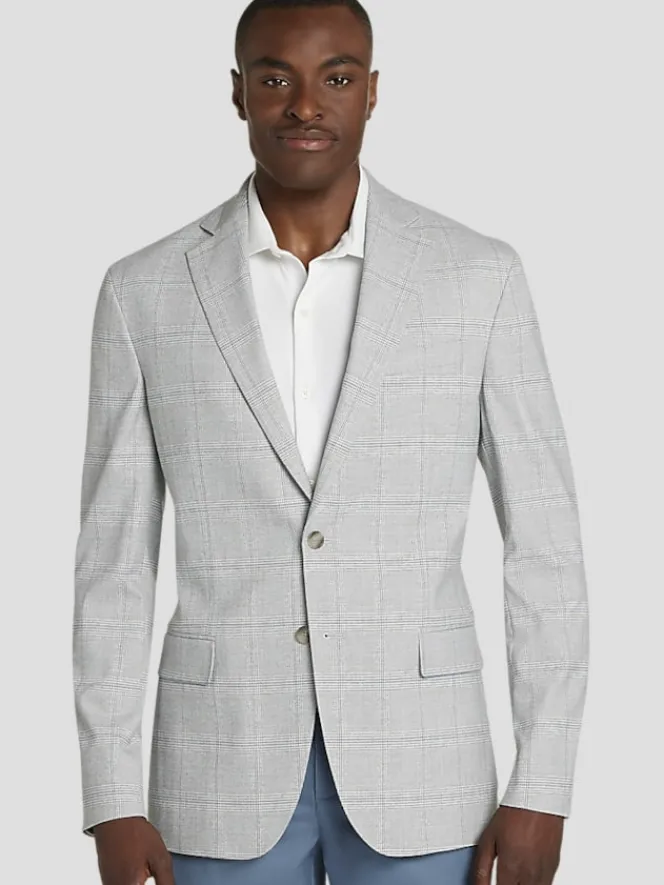 Sport Coats|Sport Coats-Pronto Uomo Modern Fit Plaid Sport Coat Lt Gray Plaid