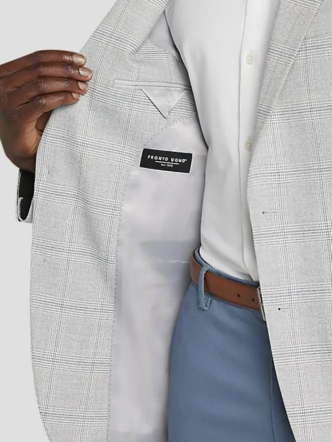 Sport Coats|Sport Coats-Pronto Uomo Modern Fit Plaid Sport Coat Lt Gray Plaid