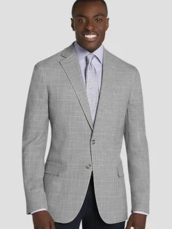 Sport Coats|Sport Coats-Pronto Uomo Modern Fit Plaid Sport Jacket Lt Gray Plaid