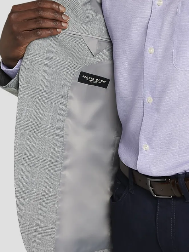 Sport Coats|Sport Coats-Pronto Uomo Modern Fit Plaid Sport Jacket Lt Gray Plaid