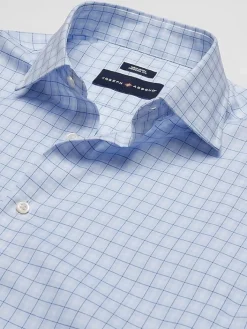 Patterned Dress Shirts|Designer Dress Shirts-Joseph Abboud Modern Fit Plaid Spread Collar Dress Shirt Lt Blue
