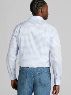 Patterned Dress Shirts|Designer Dress Shirts-Joseph Abboud Modern Fit Plaid Spread Collar Dress Shirt Lt Blue