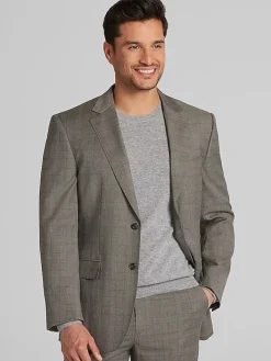 2-piece Suits|Big & Tall Suits-Wilke-Rodriguez Modern Fit Plaid Suit Light Brown Plaid