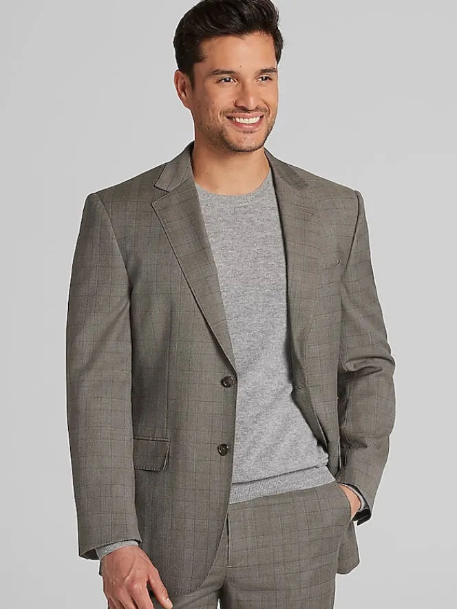2-piece Suits|Big & Tall Suits-Wilke-Rodriguez Modern Fit Plaid Suit Light Brown Plaid
