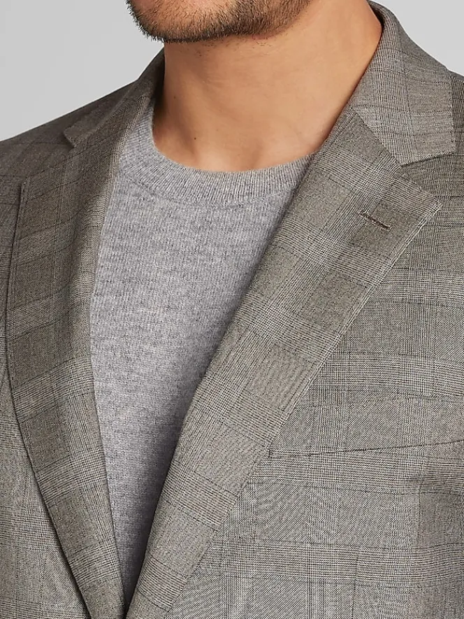 2-piece Suits|Big & Tall Suits-Wilke-Rodriguez Modern Fit Plaid Suit Light Brown Plaid